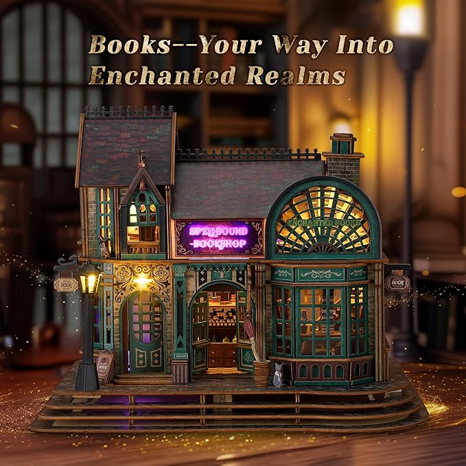 Building Model Kit with LEDs - DIY Miniature Magical Bookstore
