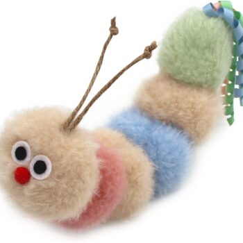Interactive Natural Catnip Kicker, with Rattle and Ribbon, Bite Resistant, for All Ages Indoor Cat, Soft Caterpillar Kicker, Fluffy Kitten Toy