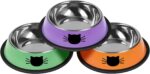 3 Pcs Non-Slip Stainless Steel Small Cat Food Bowls - Unbreakable, Thicken, 7 Oz, Suitable for Indoor Small Pets - Removable Rubber Base, Easily Clean, Lovely Color