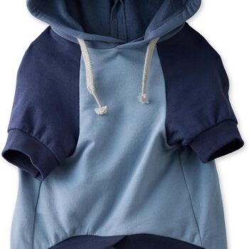 100% Organic Cotton Dog Hoodie Pet Coat for Small, Medium and Large Dogs, Color Block Navy, X-Large