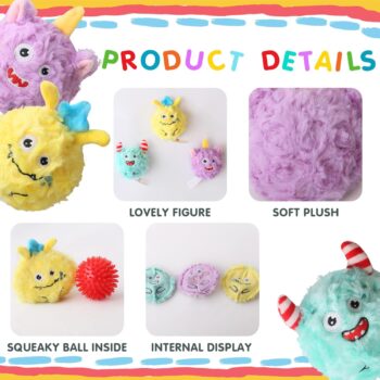 3Pack Squeaky Dog Balls,2 in1 Funny Puppy Ball Toys,Birthday Dog Toy for Small Medium Dogs (Monster Ball)