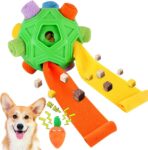 Dog Snuffle Ball-Interactive Puzzle Dog Toys Encourage Natural Foraging Skills Slow Feeder for Training and Stress Relief, Cloth Strip Hiding Food Chew Toys for Any Size Dogs with Squeaky Carrot Toy