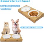 Premium Bamboo Raised Pet Feeder - 15 Degree Elevated Cat & Small Dog Bowls with 2 Ceramic Dishes, Non-Slip Base & 8 Silicone Pads, Eco-Friendly Ergonomic Food Stand for Kittens/Puppies