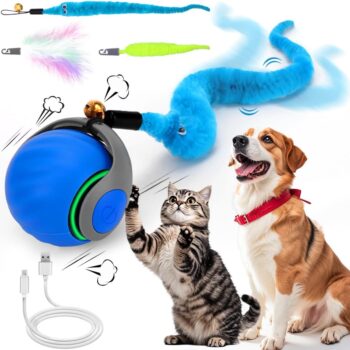 Interactive Cat Ball Toy, Self Rolling Ball with Cover Anti-Scratch for Bored Indoor Cat Chasing, Obstacle Avoidance Smart Cat Toys for Enrichment, Motion Activated Toys to Keep Them Busy