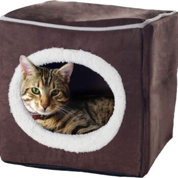 Cat House - Indoor Bed with Removable Foam Cushion - Cat Cave for Puppies, Rabbits, Guinea Pigs, and Other Small Animals by  (Dark Brown) 13x13.5x12"
