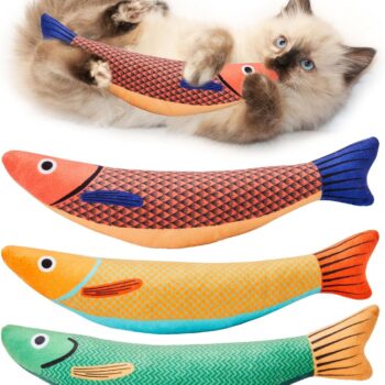 Cat Toys Saury Fish, 3 Pack Catnip Crinkle Sound Toys Soft and Durable, Interactive Cat Kicker Toys for Indoor Kitten Exercise 9.4 Inches for All Breeds