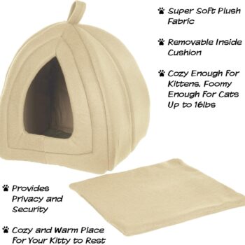 Cat House - Indoor Bed with Removable Foam Cushion - Pet Tent for Puppies, Rabbits, Guinea Pigs, Hedgehogs, and Other Small Animals by  (Tan)