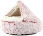 Plush Calming Dog Bed & Covered Cat Bed Cave - Soft Warm Cozy and Fluffy Round Donut Pet Bed for Puppies and Kittens up to 15 lbs(16",Pink)